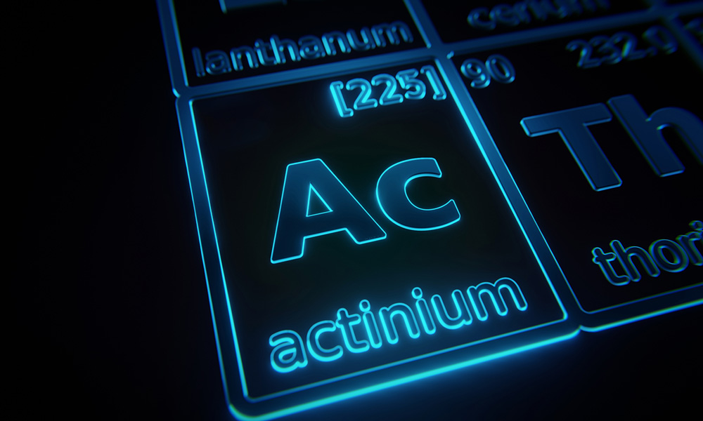 Actinium-225 periodic table symbol.